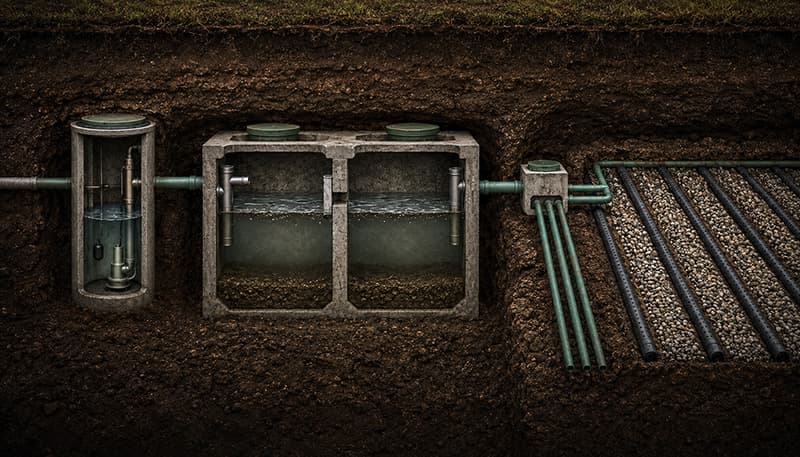 Underground cutaway of a septic system